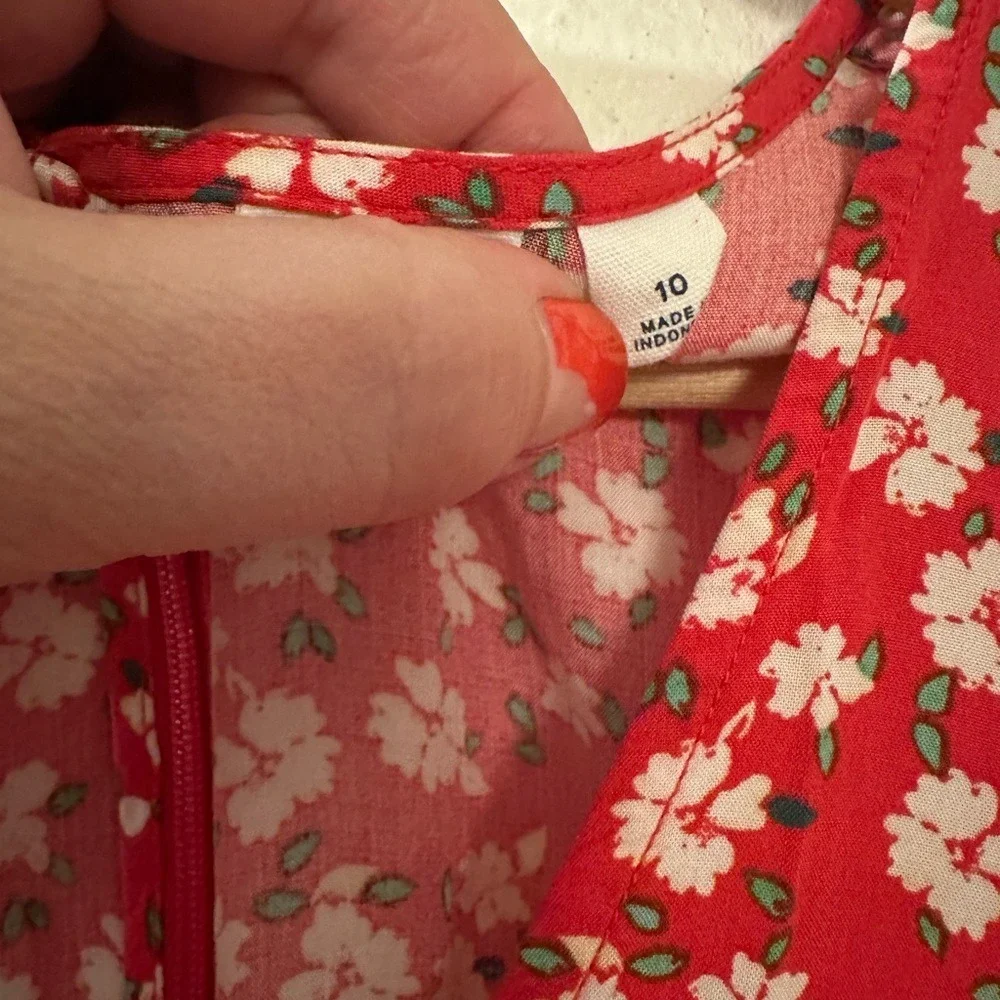 GAP Red Floral‎ Print Short Sleeve V Neck Dress Women Size 10 - Picture 4 of 6